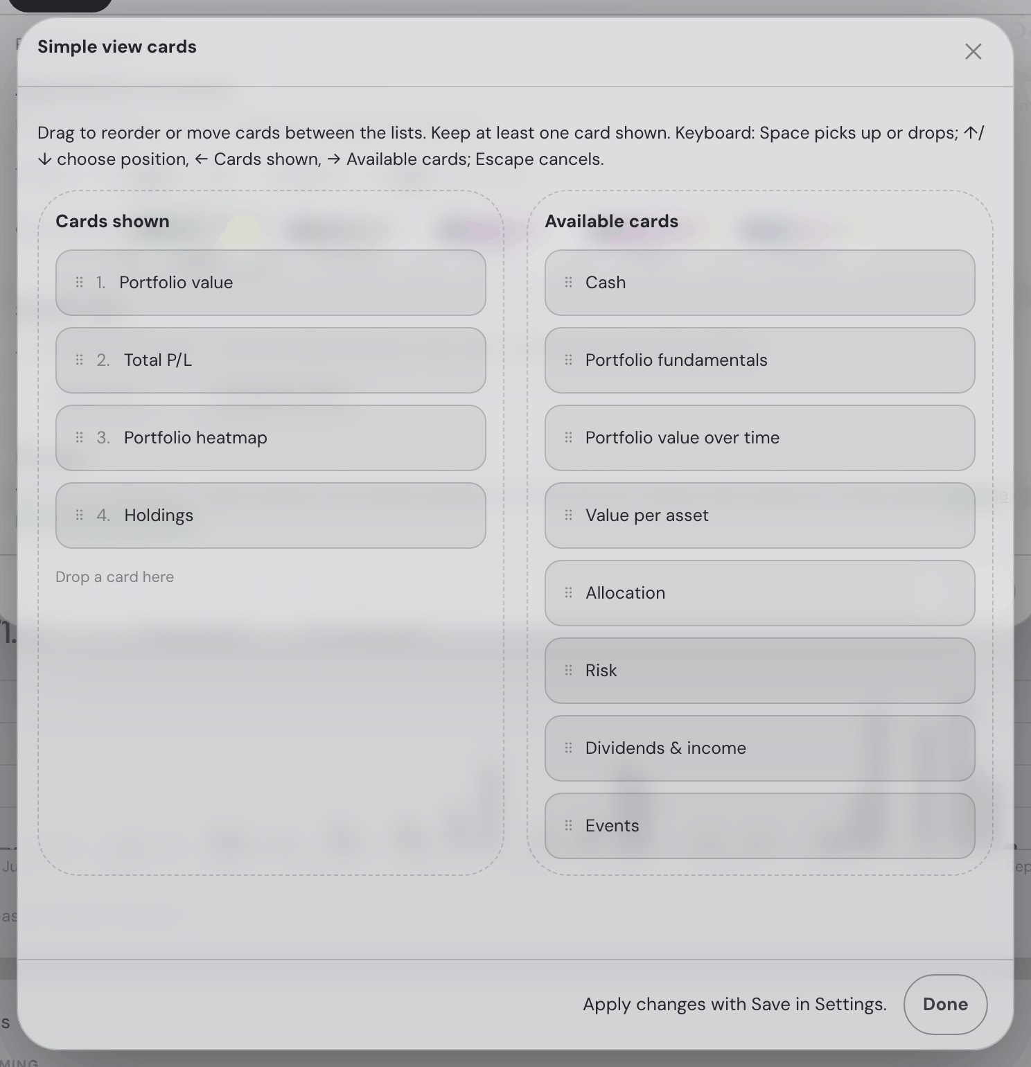Simple view — shown and available cards