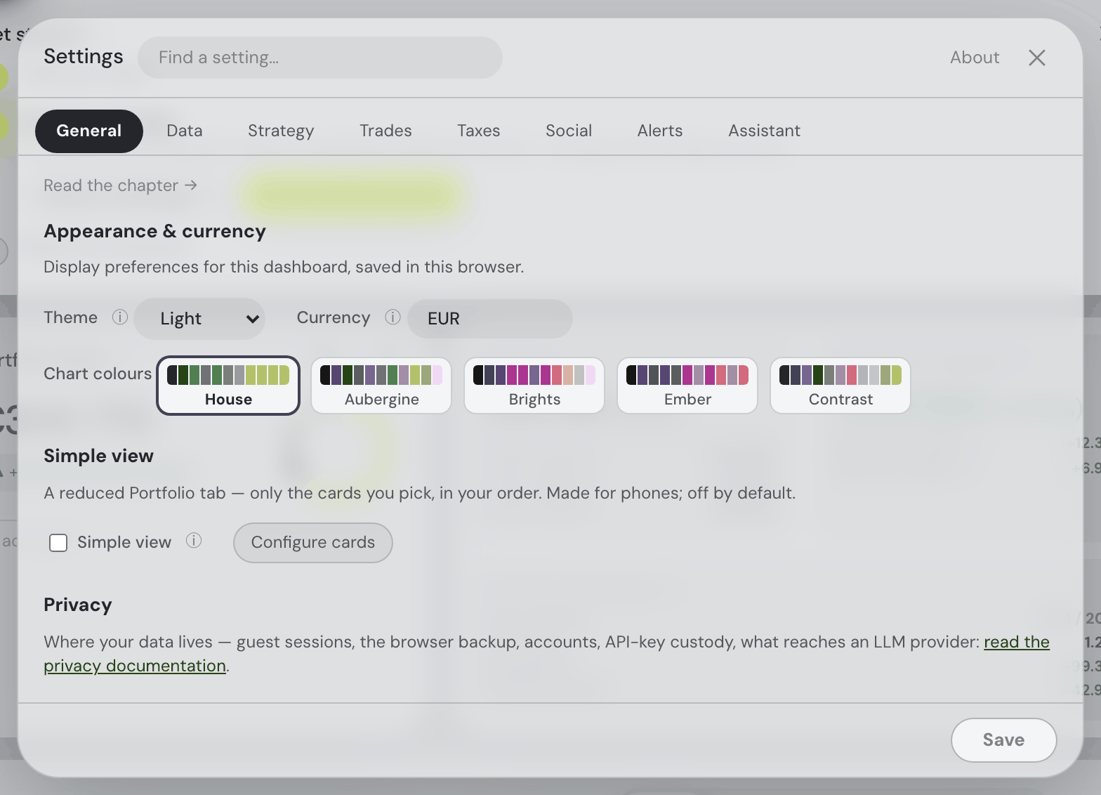 General settings and Simple view