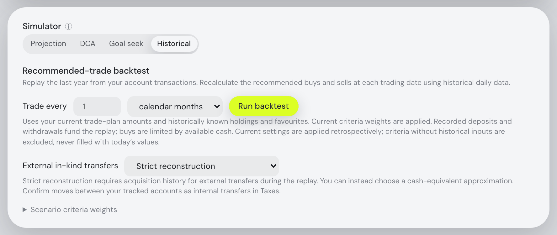 Historical replay controls