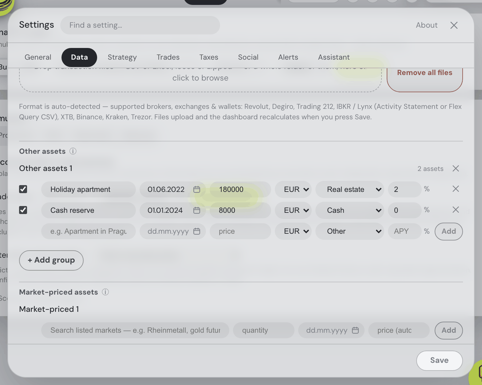 Other assets and named groups