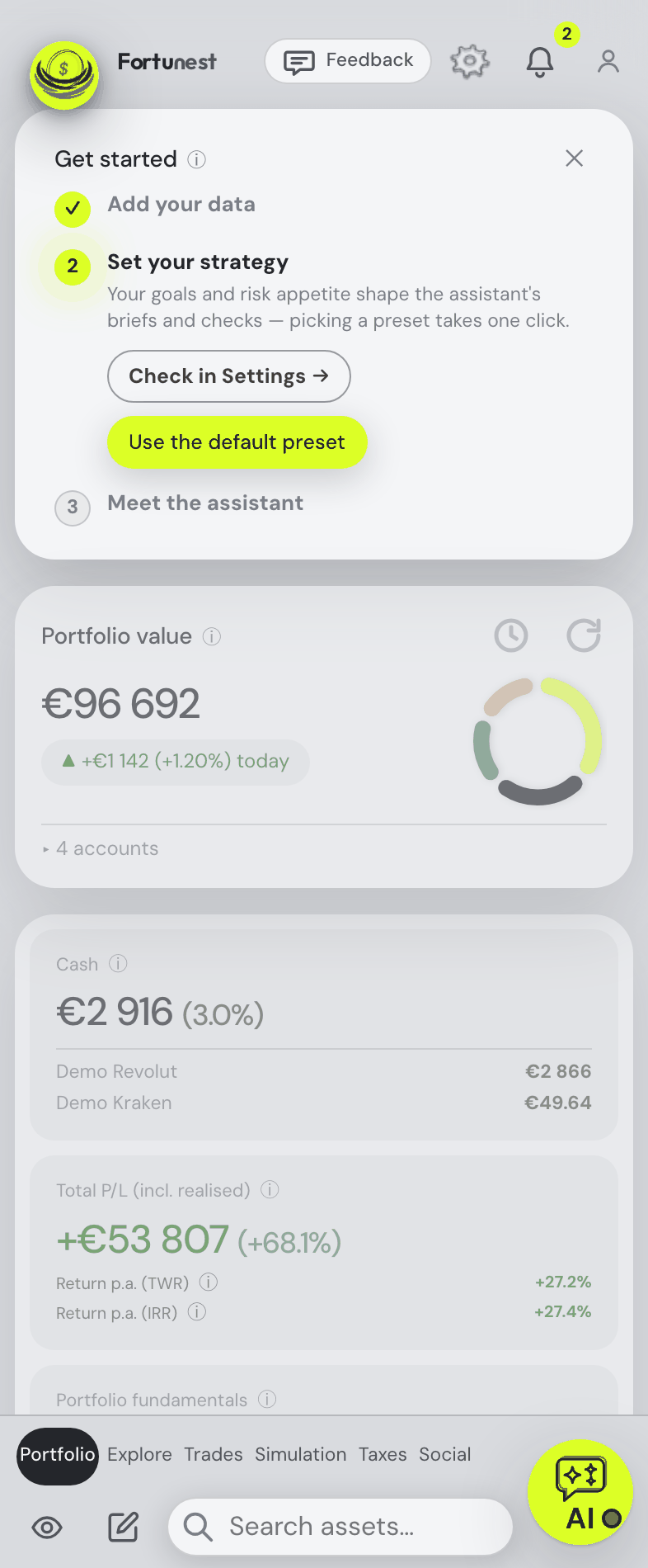 Phone header and portfolio cards
