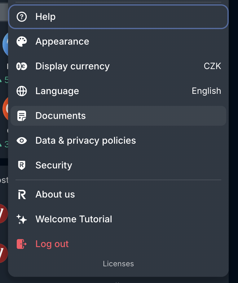 Revolut: profile icon → Documents